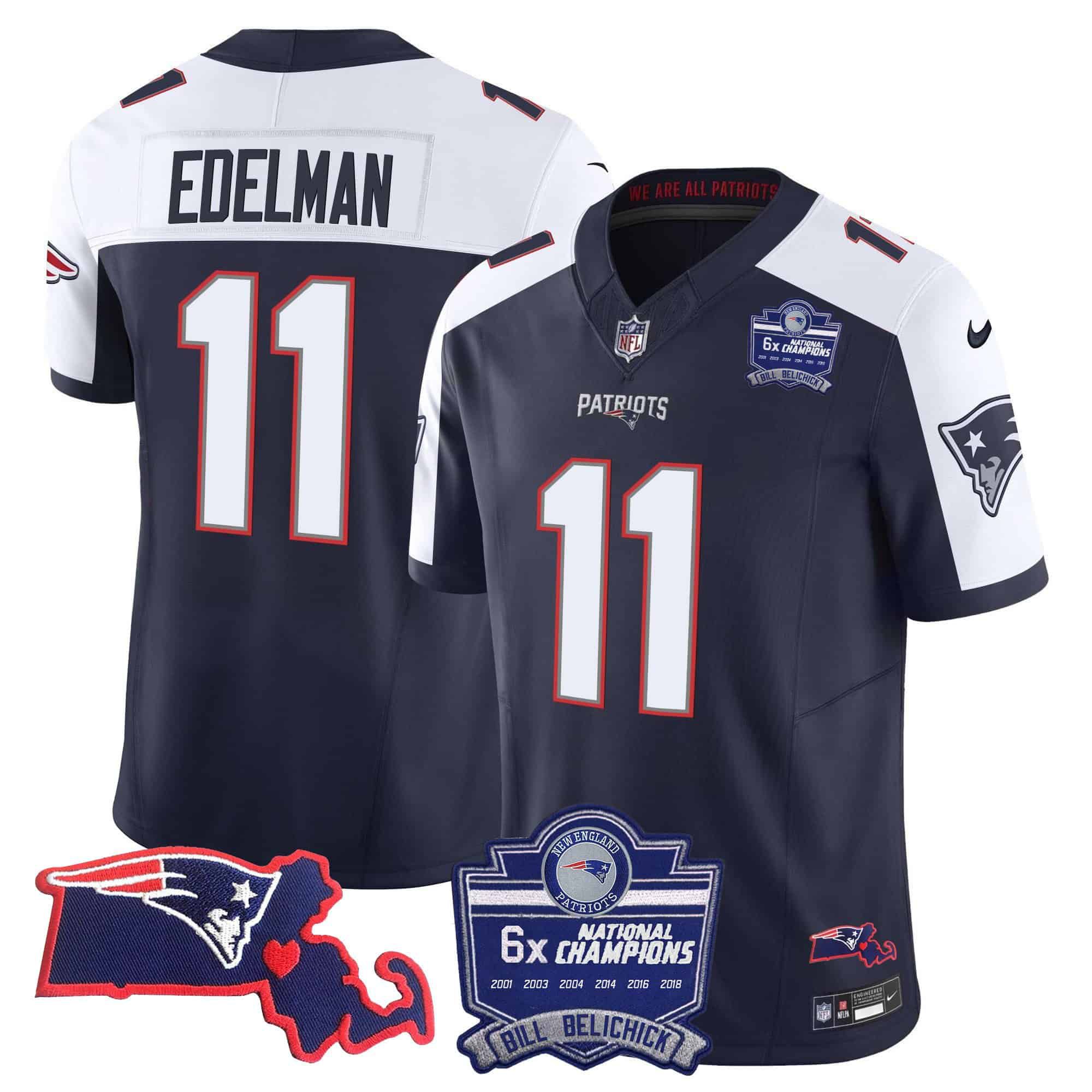 Men New England Patriots #11 Edelman Dark blue 2024 Nike 6x Champions Patch Vapor Limited NFL Jersey